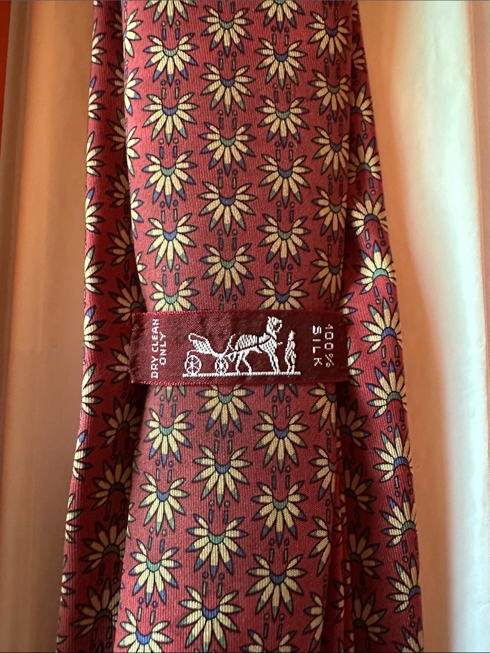 Hermes Burgundy silk tie
